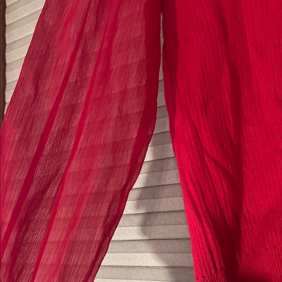 Carmen Marc Valvo Vibrant Red Sweater with Sheer Sleeves - Picture 4 of 4